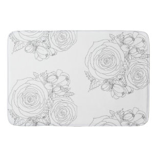 Black & white floral bath collection bath mat