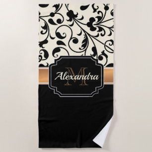 Black & White Floral Beach Towel