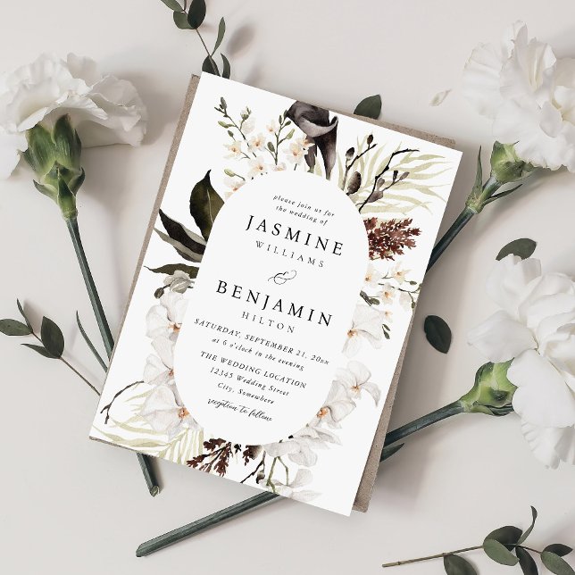 Black & White Floral Beachy Wedding Invitation (Creator Uploaded)
