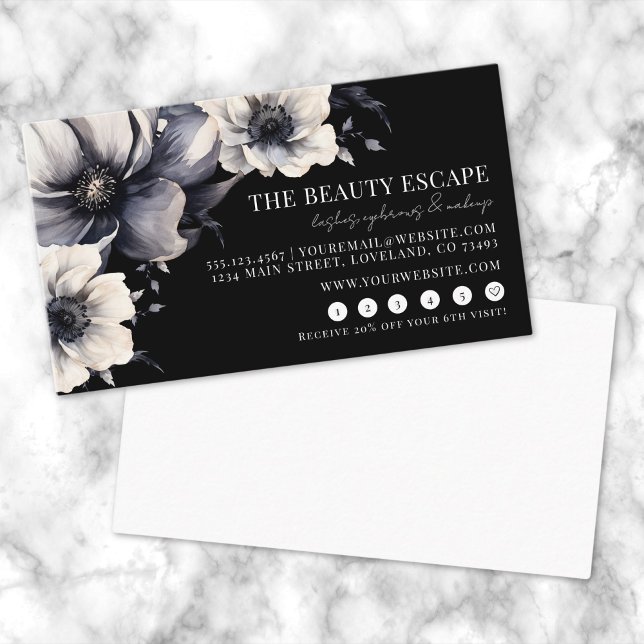 Black White Floral Beauty Loyalty Card (Black White Floral Beauty Loyalty Card)