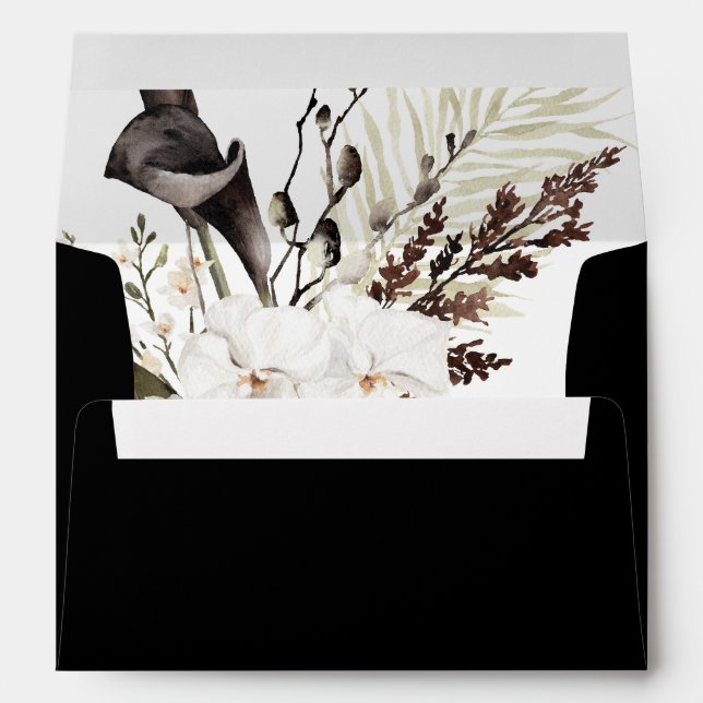 Black & White Floral - Black Envelope (Back (Bottom))