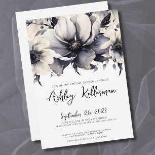 Black White Floral Bridal Shower Invitation