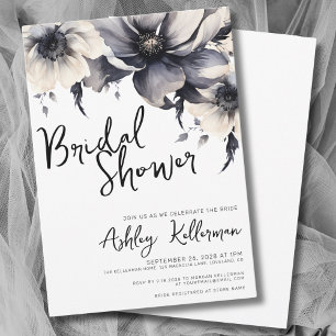 Black White Floral Bridal Shower Invitation