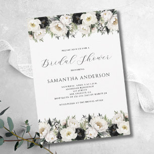 Black White Floral Bridal Shower Invitation