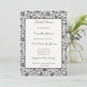 Black White Floral Bridal Shower Invitation