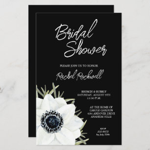 Black White Floral Bridal Shower Invitations