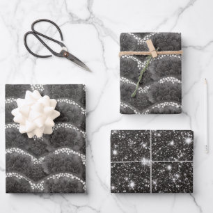 Black White Floral Bridal Shower Wrapping Paper Sheet