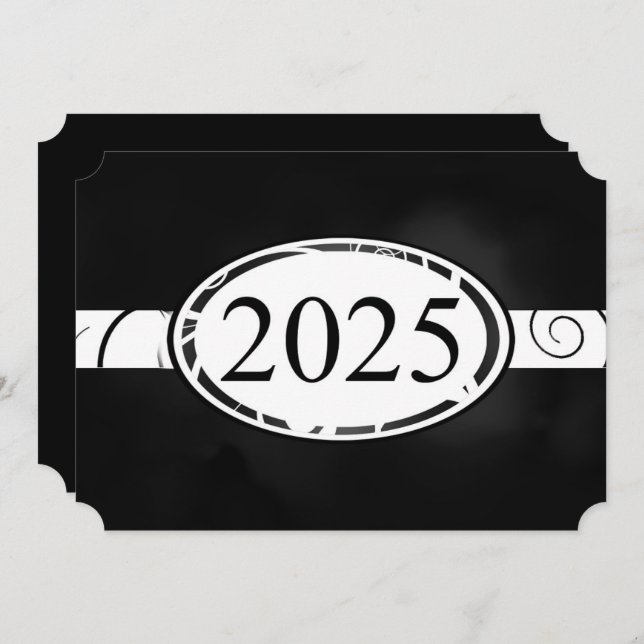 Black & White Floral Button 2025 Graduation Party Invitation (Front/Back)