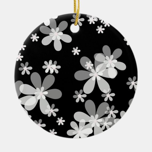 black white floral ceramic ornament (Front)