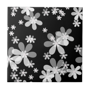 black white floral ceramic tile