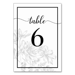 Black White Floral Chic Wedding Reception Table Number