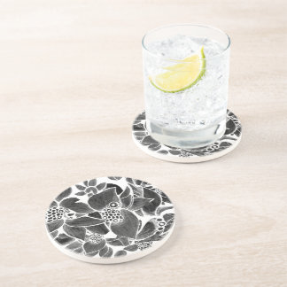 Black White floral Coaster
