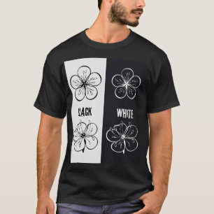 Black White Floral Contrast Art   Minimalist T-Shirt