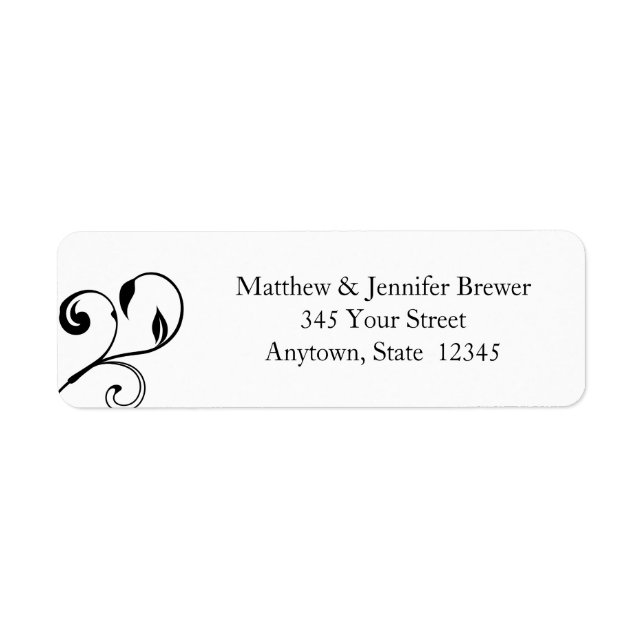 Black & White Floral Curls Envelope Address Labels (Front)