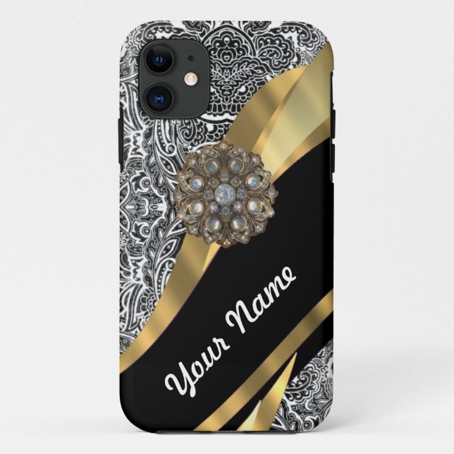 Black & white floral damask pattern Case-Mate iPhone case (Back)