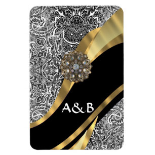 Black & white floral damask pattern magnet