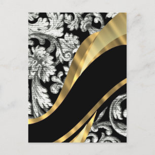 Black & white floral damask postcard