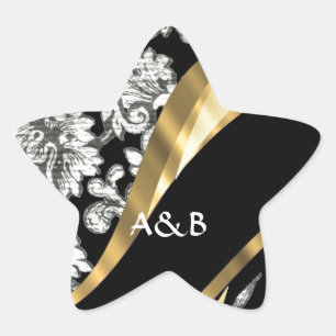 Black & white floral damask star sticker