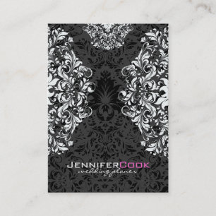 Black & White Floral Damasks 2 Wedding Planner Business Card