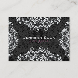 Black & White Floral Damasks 3 Wedding Planner Business Card