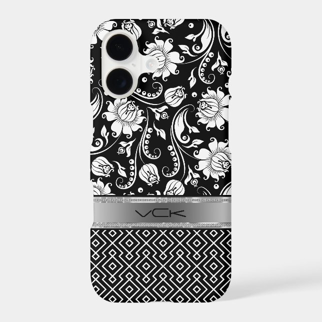Black & White Floral Damasks & Geometric Pattern 2 (Back)