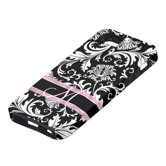 Black& White Floral Damasks Pattern Case-Mate iPhone Case (Bottom)