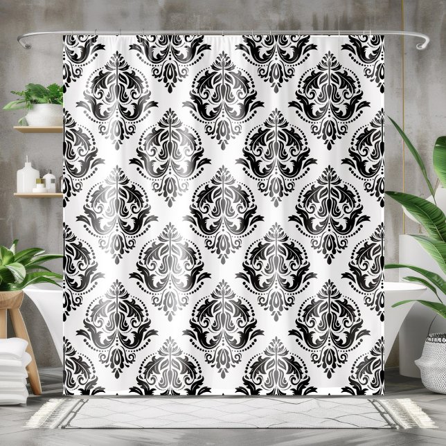Black & White Floral Damasks Pattern Shower Curtain (Creator Uploaded)