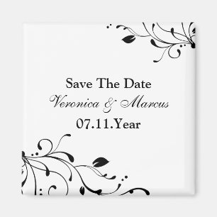 Black & White Floral Decal Save The Date Magnet