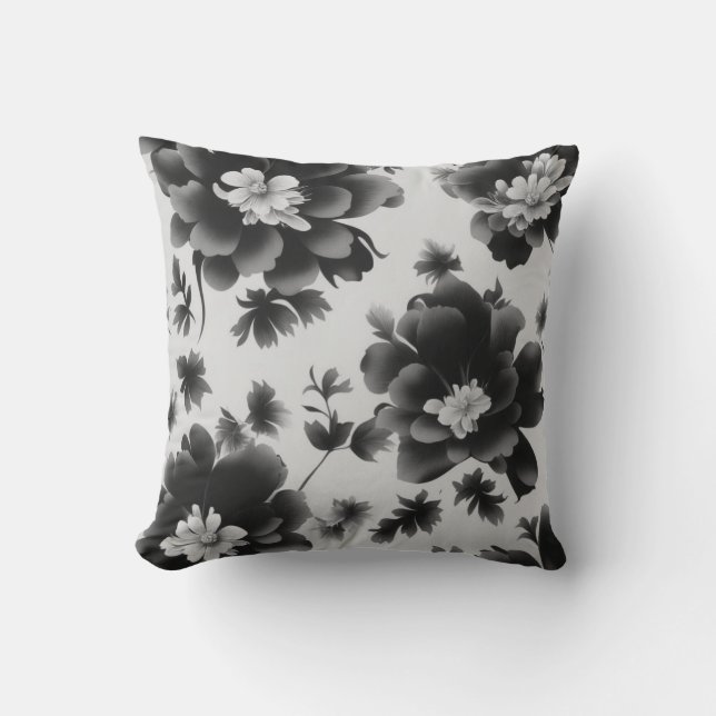 Black & White Floral Design #1 Cushion (Front)