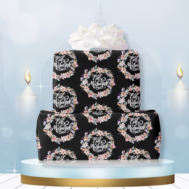 Black White Floral Eid Mubarak | Eid Gift Wrapping Paper (Creator Uploaded)
