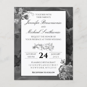 Black White floral Elegant Wedding Budget Flyer