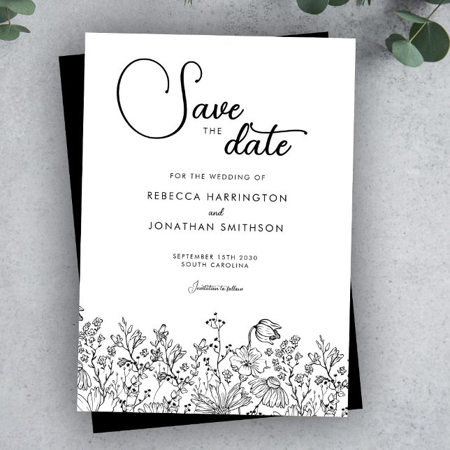 Black White Floral Elegant Wedding Save The Date (Creator Uploaded)