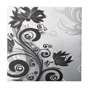 Black & White Floral Finesse Tile