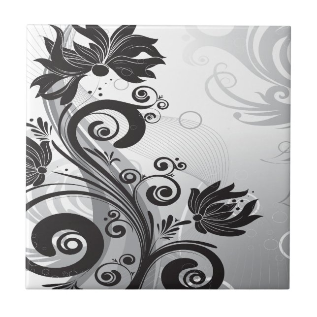 Black & White Floral Finesse Tile (Front)