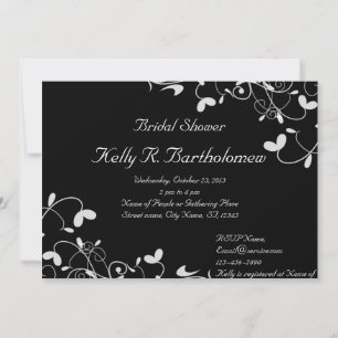 Black White Floral Flourish Bridal Shower Invitation