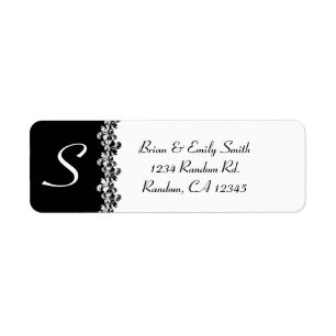 Black white floral flourish monogram labels