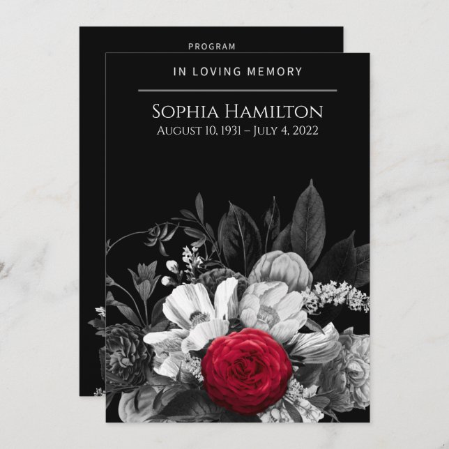 Black & White Floral Funeral Program (Front/Back)