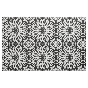 Black White Floral Geometric Abstract Boho Fabric