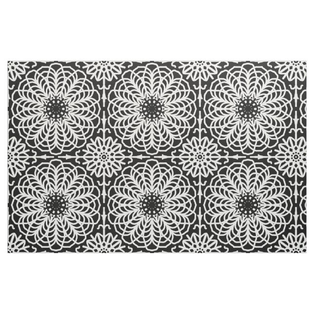 Black White Floral Geometric Abstract Boho Fabric (Fat Quarter)