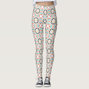 Black White Floral Geometric Pattern Leggings