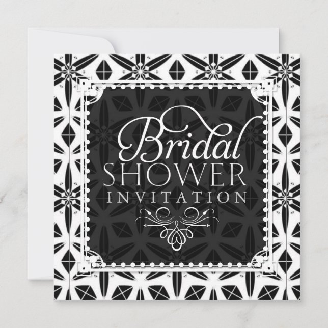 Black White Floral Geometry Bridal Shower Invite (Front)