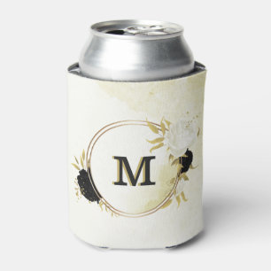 black & white floral gold can cooler