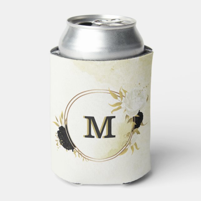 black & white floral gold  can cooler (Can Front)