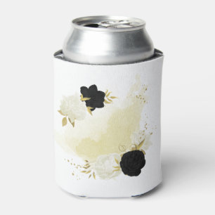 black & white floral gold can cooler