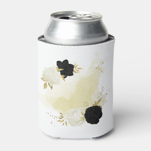 black & white floral gold  can cooler (Can Front)