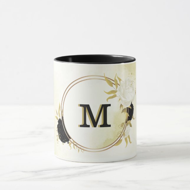 black & white floral gold  mug (Center)