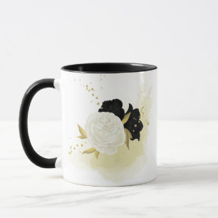 black & white floral gold mug