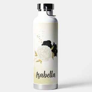 black & white floral gold  water bottle
