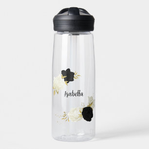 black & white floral gold  water bottle