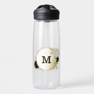 black & white floral gold  water bottle